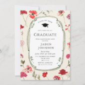 Watercolor Meadow Wildflower Boho Graduation Party 招待状 (正面)