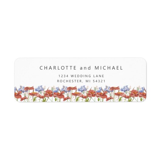 Watercolor meadow wildflowers return address ラベル (正面)