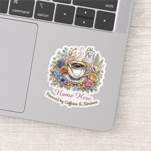 Watercolor Medical Coffee Floral Personalized Name シール (詳細)