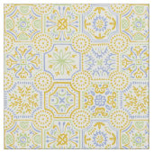Watercolor Mediterranean Azulejo Boho Pattern ファブリック (クローズアップ)