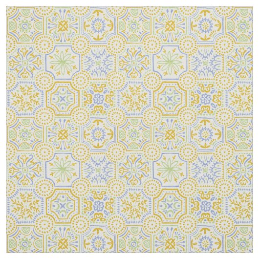 Watercolor Mediterranean Azulejo Boho Pattern ファブリック (見本)