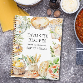 Watercolor Mediterranean Food Family Recipe ノートブック