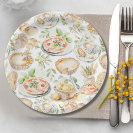 Watercolor Mediterranean Food Pattern ペーパープレート