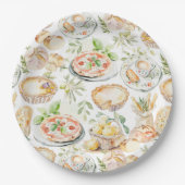 Watercolor Mediterranean Food Pattern ペーパープレート (正面)