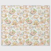 Watercolor Mediterranean Food Pattern ラッピングペーパー (フラット)