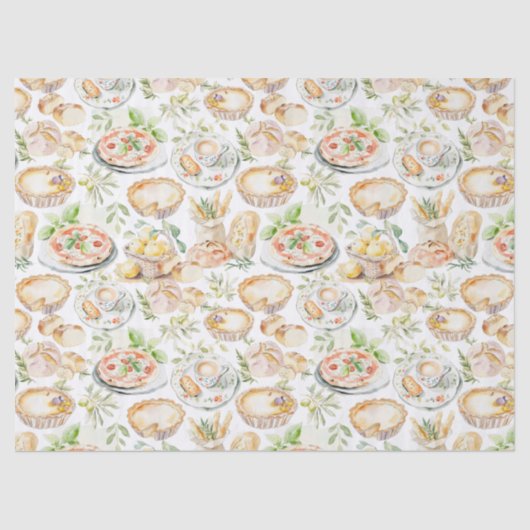 Watercolor Mediterranean Food Pattern 薄葉紙 (正面)