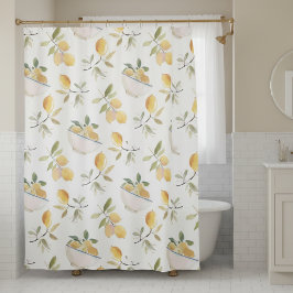 Watercolor Mediterranean Lemon Shower Curtain シャワーカーテン