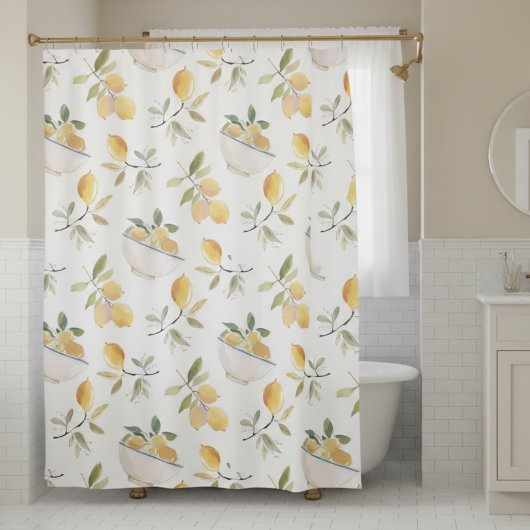 Watercolor Mediterranean Lemon Shower Curtain シャワーカーテン
