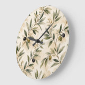Watercolor Mediterranean Olive Branch Clock ラージ壁時計 (傾斜)