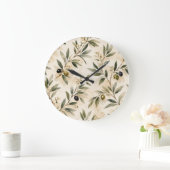 Watercolor Mediterranean Olive Branch Clock ラージ壁時計 (ホーム)
