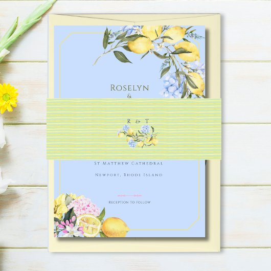 Watercolor Mediterranean Pastel Initials Wedding 招待状ベリーバンド