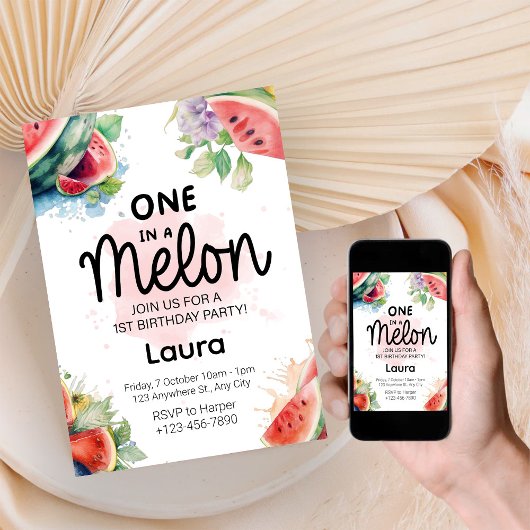 Watercolor melon - 1st Birthday Party Invitation 招待状