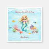 Watercolor Mermaid Birthday スタンダードカクテルナプキン (正面)