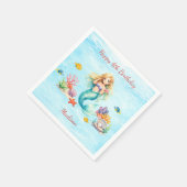 Watercolor Mermaid Birthday スタンダードカクテルナプキン (角)