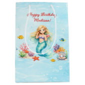 Watercolor Mermaid Birthday ミディアムペーパーバッグ (正面)