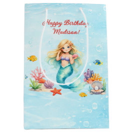 Watercolor Mermaid Birthday ミディアムペーパーバッグ