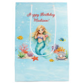 Watercolor Mermaid Birthday ミディアムペーパーバッグ (裏面)