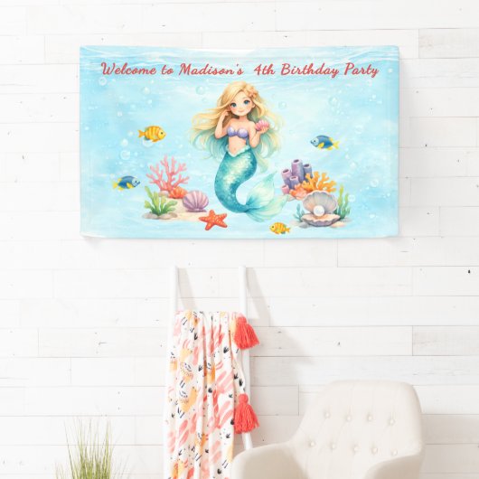 Watercolor Mermaid Birthday 横断幕 (インサイチュ)