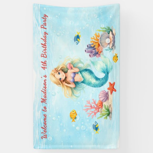 Watercolor Mermaid Birthday 横断幕 (縦)