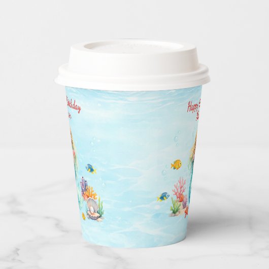 Watercolor Mermaid Birthday 紙コップ (左)