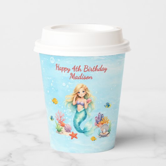 Watercolor Mermaid Birthday 紙コップ (正面)