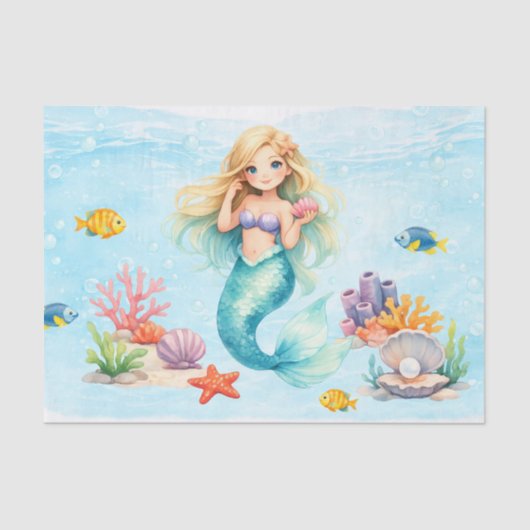 Watercolor Mermaid Birthday 薄葉紙 (正面)