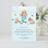 Watercolor Mermaid Birthday Invitation 招待状 (スタンド正面)
