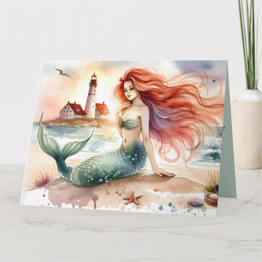 Watercolor Mermaid by Lighthouse Shore カード (正面)