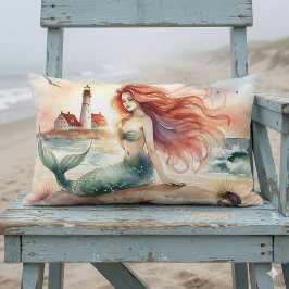 Watercolor Mermaid by Lighthouse Shore ランバークッション