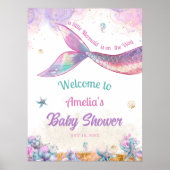 Watercolor Mermaid Tail Welcome Ocean Girl ポスター (正面)