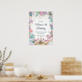 Watercolor Mermaid Unicorn Rainbow Birthday ポスター (キッチン)