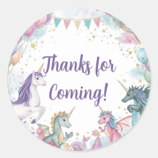 Watercolor Mermaid Unicorn Rainbow Birthday Favor ラウンドシール