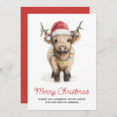 Watercolor Merry Christmas Cute Highland Cow シーズンカード (正面/裏面)