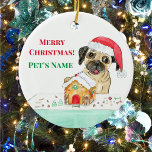 Watercolor Merry Christmas French Bulldog  セラミックオーナメント<br><div class="desc">Watercolor Merry Christmas French Bulldog with cute Gingerbread. You can add your dog's name to make it personal.</div>