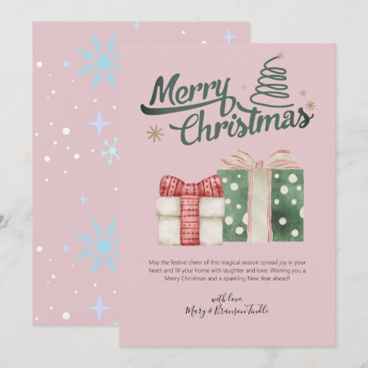 Watercolor "Merry Christmas" Gifts Greeting シーズンカード (正面/裏面)