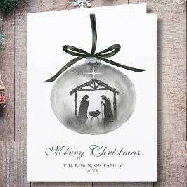 Watercolor Merry Christmas Nativity Ornament シーズンカード