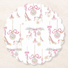  Watercolor Merry Christmas Nutcracker ballet pink ペーパーコースター