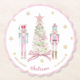  Watercolor Merry Christmas Nutcracker ballet pink ペーパーコースター