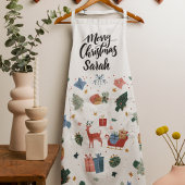 Watercolor Merry Christmas Pattern | Cooking Apron エプロン