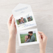 Watercolor Merry Christmas Script Juniper 3-Photo オールインワン招待状 (貼ってはがせる)