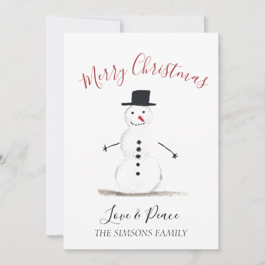 Watercolor Merry Christmas Snowman  シーズンカード (正面)