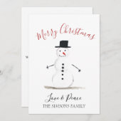 Watercolor Merry Christmas Snowman  シーズンカード (正面/裏面)