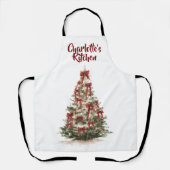 Watercolor Merry Christmas Tree | Cooking Apron エプロン (正面)