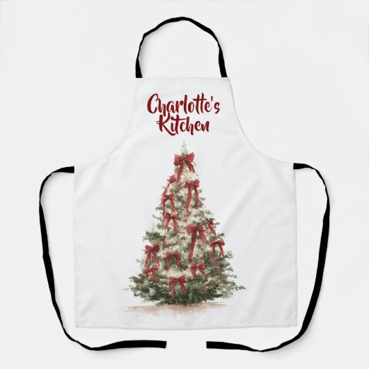 Watercolor Merry Christmas Tree | Cooking Apron エプロン (正面)