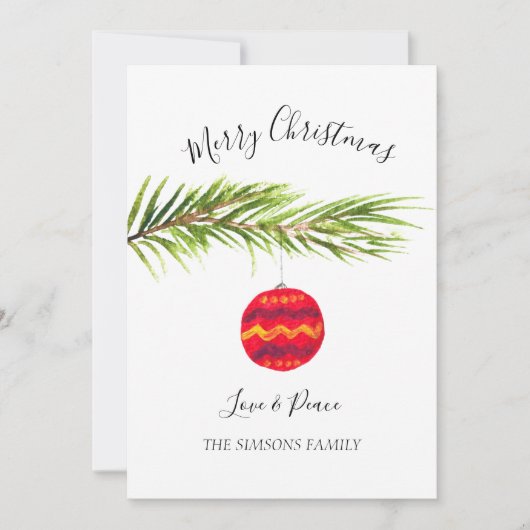 Watercolor Merry Christmas Tree Merry and bright シーズンカード (正面)