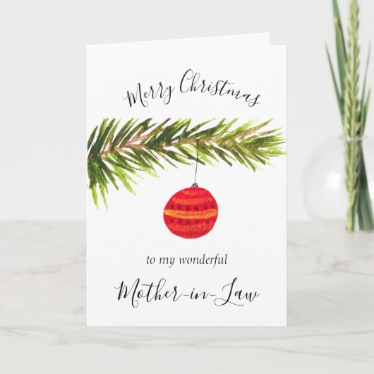 Watercolor Merry Christmas Tree Merry and Bright  シーズンカード (正面)