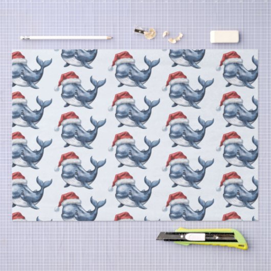 Watercolor Merry Christmas Whale Drawing  薄葉紙 (クラフト)