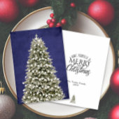 Watercolor Merry Little Christmas Tree Navy Blue シーズンカード