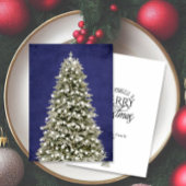 Watercolor Merry Little Christmas Tree Navy Blue シーズンカード