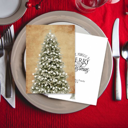 Watercolor Merry Little Christmas Tree Parchment シーズンカード